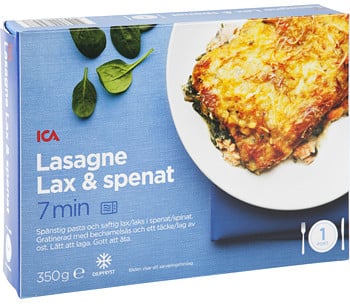 Lasagne Lax & spenat Fryst (ICA) - Så många kalorier innehåller en  förpackning