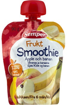 Smoothie Äpple & banan Från 6m (Semper) - Så många kalorier innehåller en  förpackning